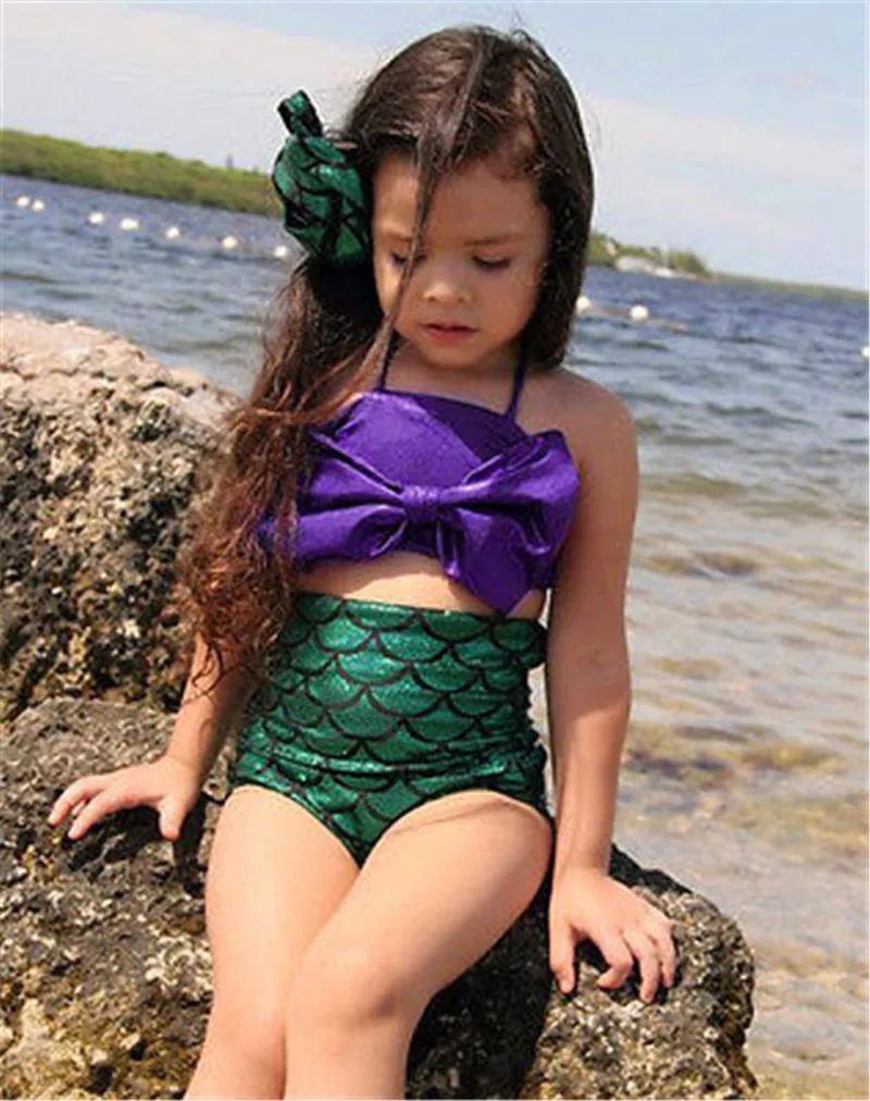

Fashion Summer Kids Mermaid Swimwear Swimmable 2PC Bikini Set Swimsuit Swimming Costume Girl Sets