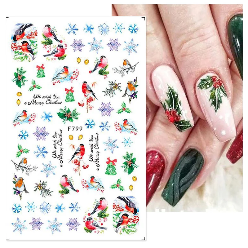 3D Nail Stickers Decals Snowflakes Elk Bear Christmas Xmas Transfer Art Self-Adhesive Manicure DIY | Красота и здоровье