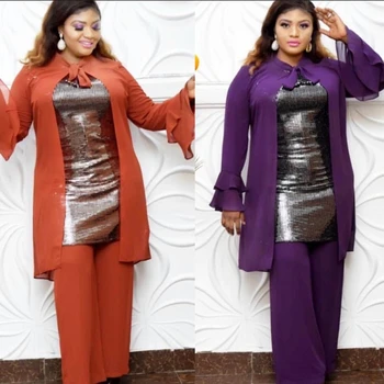 

African Set For Women 2020 Spring Summer Sexy Fashion African Beauty Sequined Plus Size Two Pieces Sets Blouse And Pants