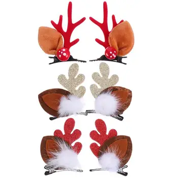 

3 Pairs Hair Clips Hair Accessories Lovely Antler Christmas Xmas Deer Headdress Headpiece Headwear Hairpin for Kids And Adults