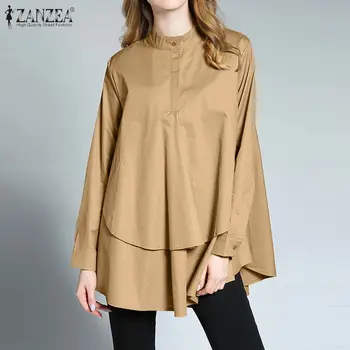 

Women's Spring Shirts Fashion Asymmetrical Tops ZANZEA Casual Long Sleeve Two Layer Blouse Female Button Work Blusas Plus Size