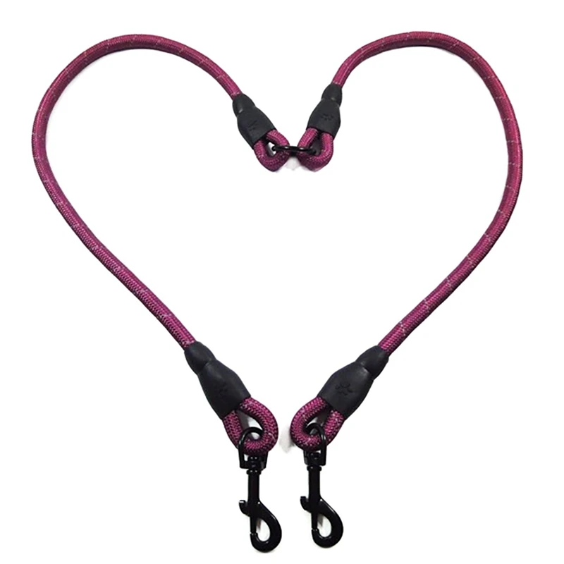Dogs 2 Way Reflective Nylon Leash Double Leash Nylon Walking 2 Trigger Hooks Dog Pet Coupler