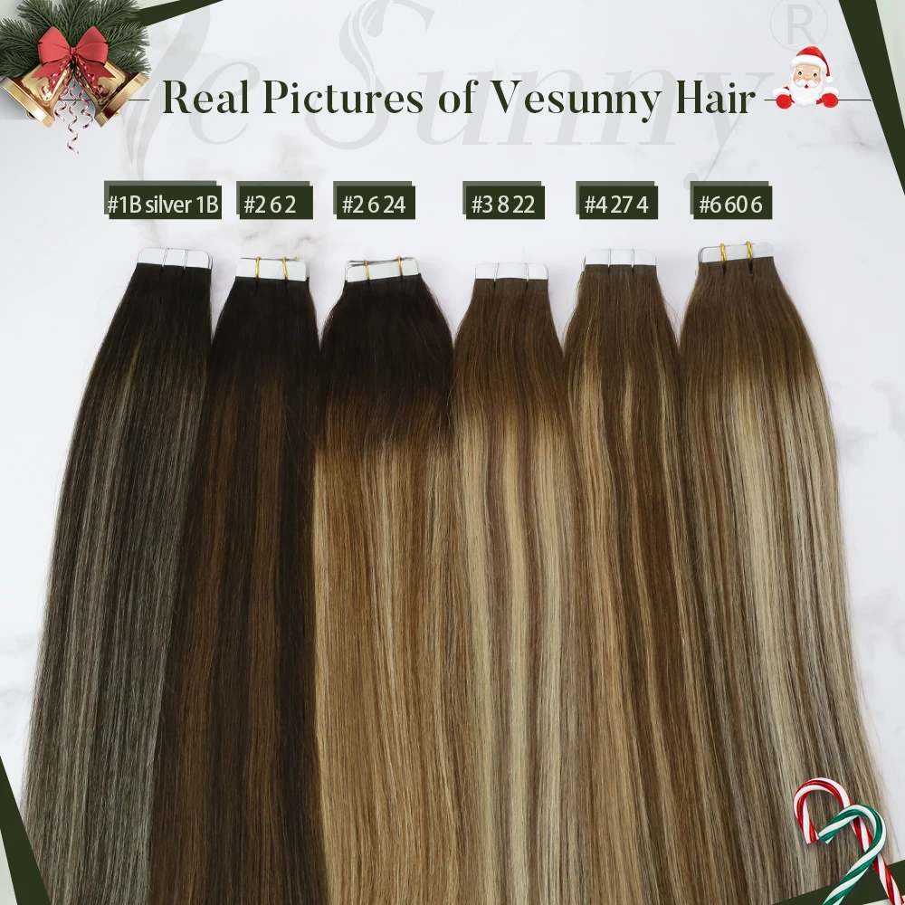 VeSunny Tape in Extensions Human Hair 14-24" Natural Long Straight Hair Extensions For Women Real Brazilian Human