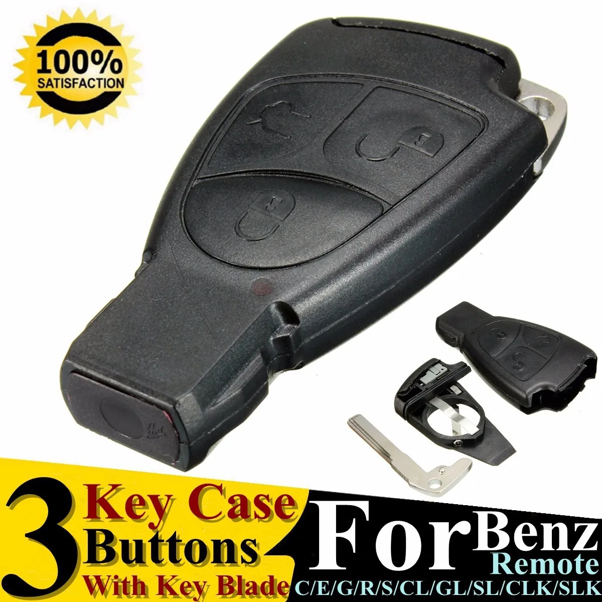 

CARCHET 3 Buttons Remote Auto Smart Key Case Shell For Mercedes Benz B C E ML S CLK CL GL W211 Chrome Style With Battery Holder