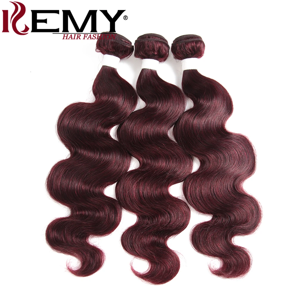 99J/бордовый красный цвет волнистые человеческие волосы пучки kemy Hair Non Remy 8-26 дюймовые бразильские волосы переплетенные пучки 3/4 шт - Цвет волос: 99J