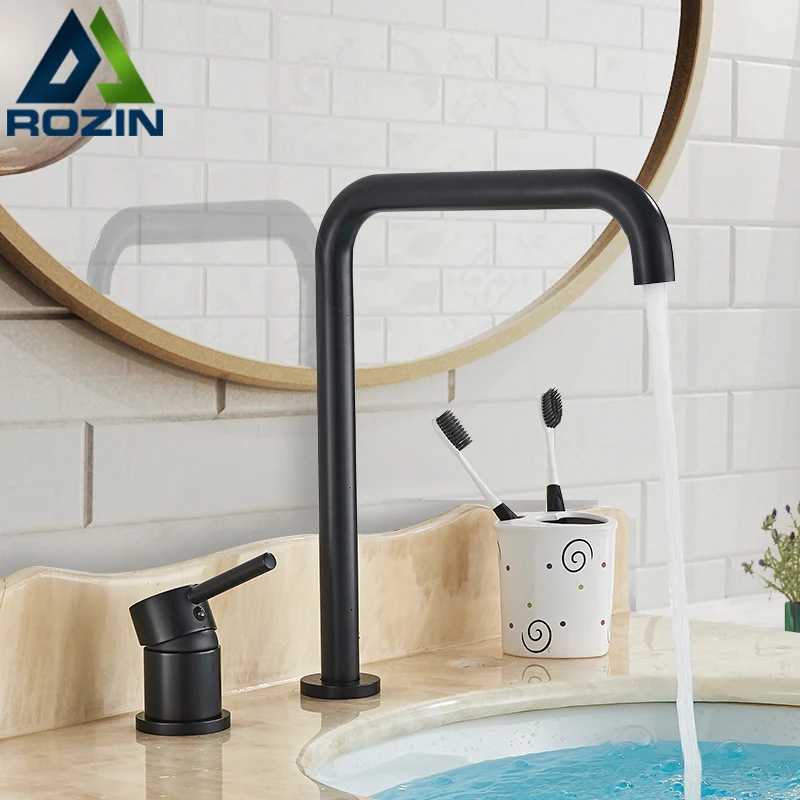 Rozin Matte Zwarte Wastafel Kraan 5 Kleuren Chrome Enkel Handvat Dual