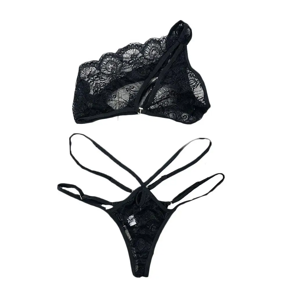 Hot Girl Women Sissy Lace Sexy Lingerie Straps Hollow Bra And Panty Bandage Set Babydoll Lace Sleepwear New Micro Bikini