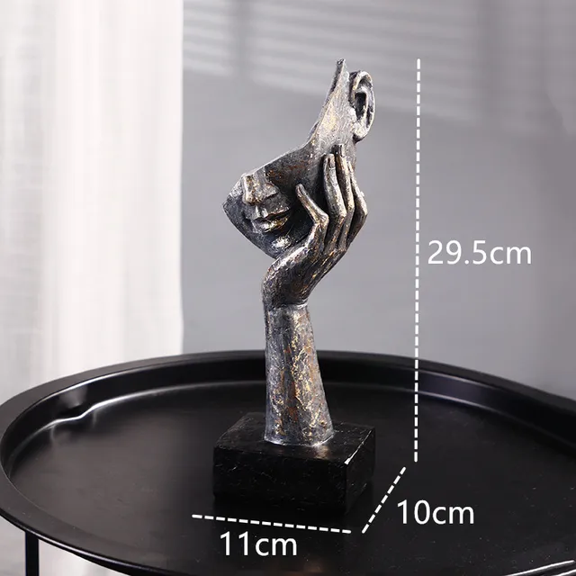 Decorative Statues Cyan Gold Face Mask Sculptures For The Room Couple Gift Room Ornaments Home Decor Craft Desktop Accessories D