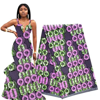 

New African Fabric Wax 6 Yards Pink Green Ankara Fabric African Real Wax Print Polyester 2020 Nigerian Fabric for Women Dresses
