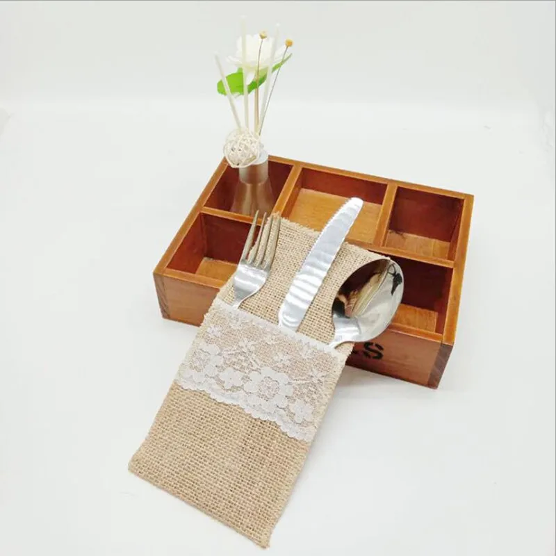 

10Pcs 10x22cm new Jute yarn cutlery bag party knife and fork bag wedding decoration jute knife and fork bag jute cloth bag