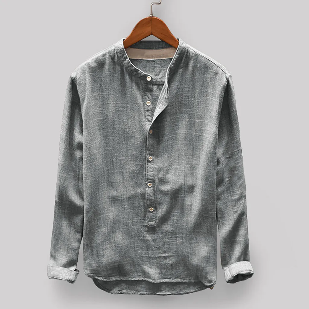 Men Shirt Long Sleeve Fashion Mens Autumn Winter Button Casual Linen And Cotton Long Sleeve Top Blouse