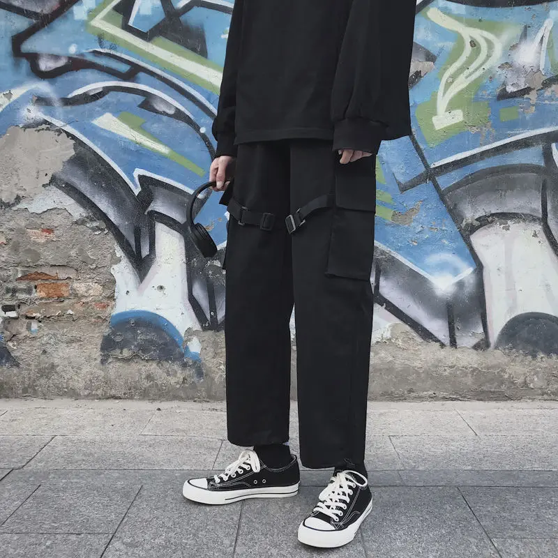 

Straight Pants Men's Fashion Solid Color Multi-pocket Overalls Men Streetwear Wild Loose Hip-hop Straight Pants Mens M-2XL