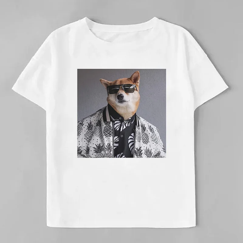 Детская футболка с надписью «duld Cute Husky» куртка для мальчиков с изображением кота Брюса, Шиба-ину, сыщика, Must-have забавные повседневные модные футболки для девочек в стиле Харадзюку - Цвет: 1734
