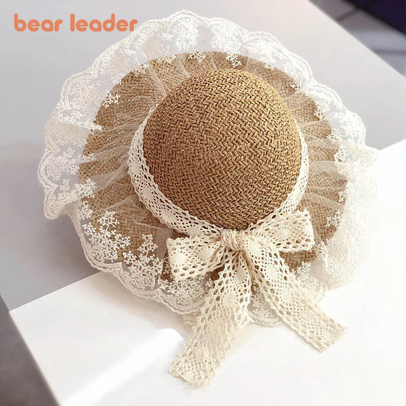 Baby Bonnet Hats Straw-Hat Flowers-Caps Lace Sunhat Elegant Kids Girls Bear Summer New-Fashion