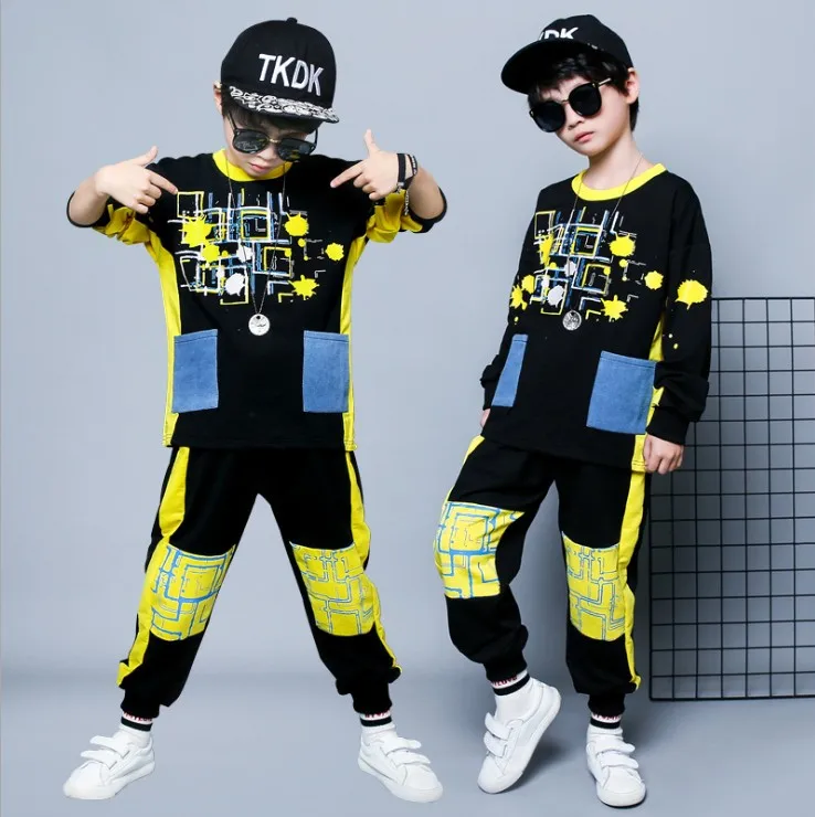 Осенний костюм для мальчиков, детская модная спортивная одежда, комплект из 2 предметов: Топ+ штаны, Раздельный спортивный костюм для подростков, P199