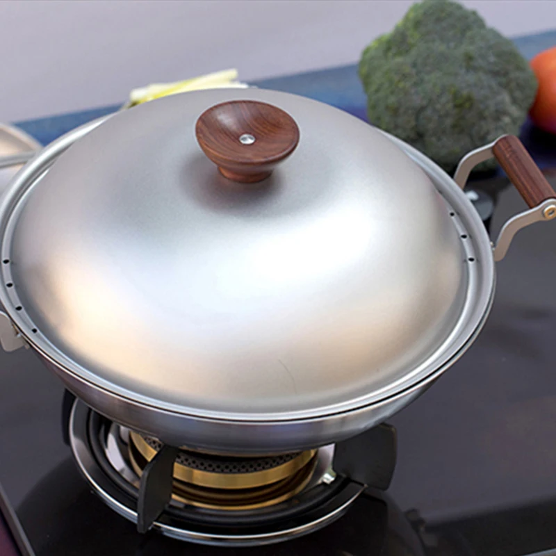 US $223.67 Keith Wok Multifunction Wooden Handle Titanium Wok Frying Pan Gas Cooker Cookware Healthy NonToxic Cookware Picnic Wok 35L