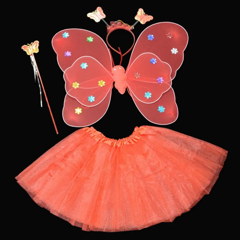 Вечерние танцевальные костюмы для косплея, сказочная принцесса, Детские крылья бабочки+ палочка+ повязка на голову+ юбка-пачка, вечерние костюмы для косплея - Цвет: Оранжевый