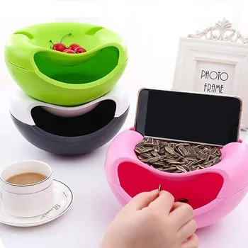 

Snack Bowl Double-layer Dish Fruit Tray Storage Box Mobile Phone Snack Stand Household Lazy Bracket Bowl Storage
