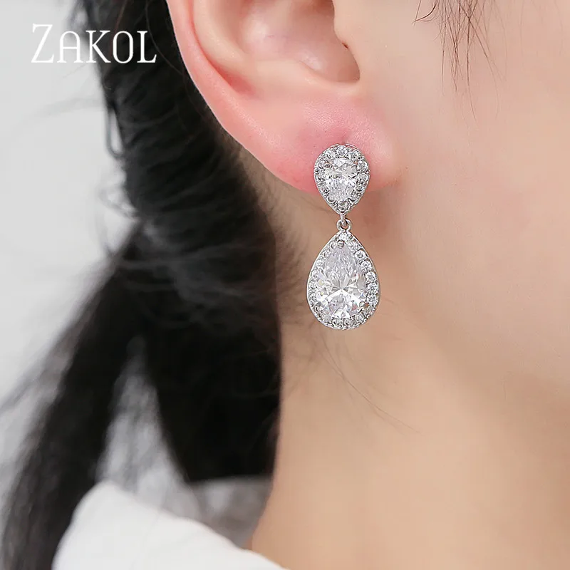 Модные Классические серьги капельки ZAKOL без никеля с кристаллами циркония в