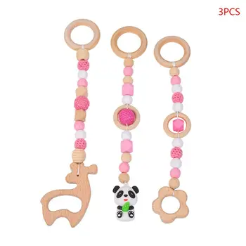 

3Pcs/Set Baby Play Gym Frame Beech Beads Pendants Stroller Hanging Rattle Toys 24BE