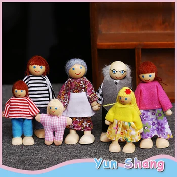 

Kids Children Wooden Family Dolls DollHouse Toys Sets For Boys&Girls Happy Family Dressed Characters Playing Doll Pretend Toys
