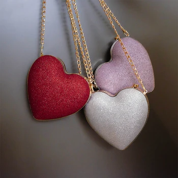

Sequin Mini Heart-shaped bag 2019 Summer New High Quality Leather Women's Designer Handbag Chain Shoulder Messenger Bag Purses