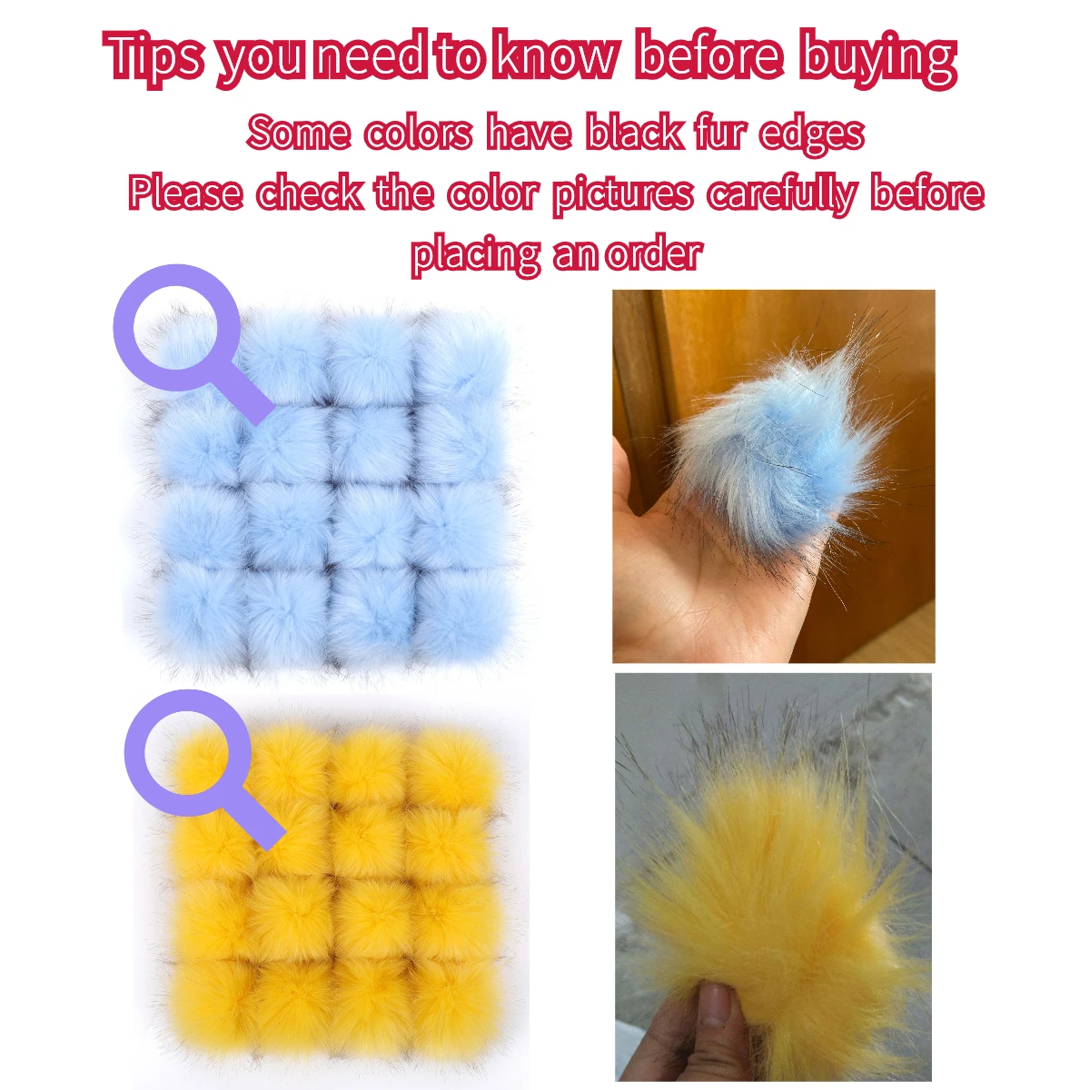 Pomsquad|faux Fox Fur Pom Poms 6-pack 8cm Diy Craft Supplies
