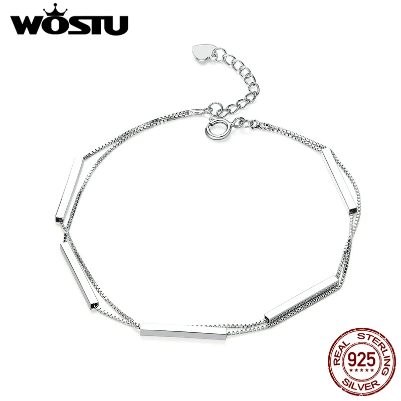 WOSTU Настоящее 925 пробы серебряный браслет Геометрия двойной слой звено цепи для