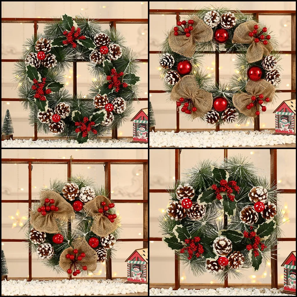 

2019 High Quality 38cm Christmas Wreath Door Wall Ornament Garland Decoration Christmas Present Support Wholesale Dropshipping