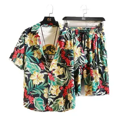Chemise à fleurs hawaïenne pour hommes, ensemble deux pièces à manches courtes, chemise ample et Short, nouvelle collection 2021 