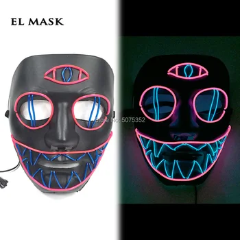 

GZYUCHAO EL Halloween Neon Mask Supplies Horrible EL Wire Mask Night Club Anonymous Full Face Masquerade Scary Face Led Mask