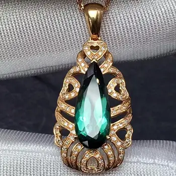 

Fine Jewelry Real 18 K Rose Gold 100% Natural Blue Tourmaline 3.2ct Female Diamonds Gemstone Diamond Women's Pendants Necklaces