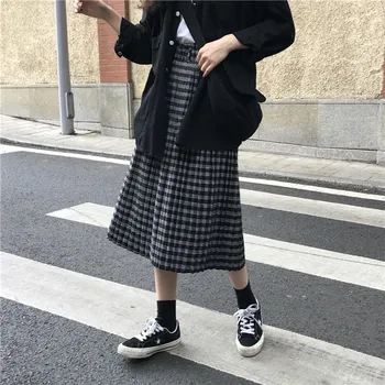 

High Waist Checked Half-length Skirt Autumn 2019 New Korean Version Of Loose, Medium And Long Slim Student A-shaped Pleated Skir