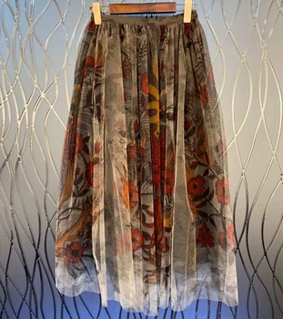 

European and American designers 2020 new women's meshwork print mid-length half-length skirt