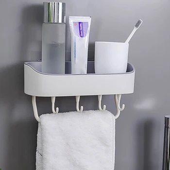 

JUSHFO Kitchen Bathroom Rack with Towel Hanger Shampoo Shower Shelf Holder Storage Holder Organizer Bathroom Accessories