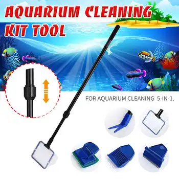 

Aquarium Cleaning Kit Tool 4 in1 Glass Fish Tank Net Long Handle Cleaner Gravel Rake Cleaner Glass Brush Fishnet Cleaning Tool