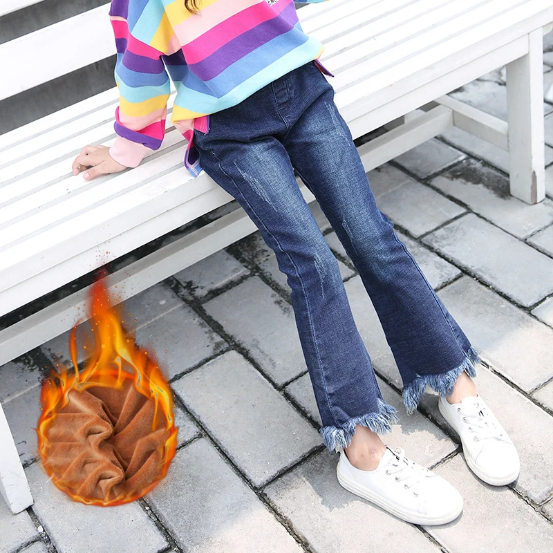 Boys Jeans Winter Pants For Boy Embroidery Warm Thermal Cotton-padded Trousers Kids Thicken Plus Velvet Denim Boys Pants - Цвет: as picture1