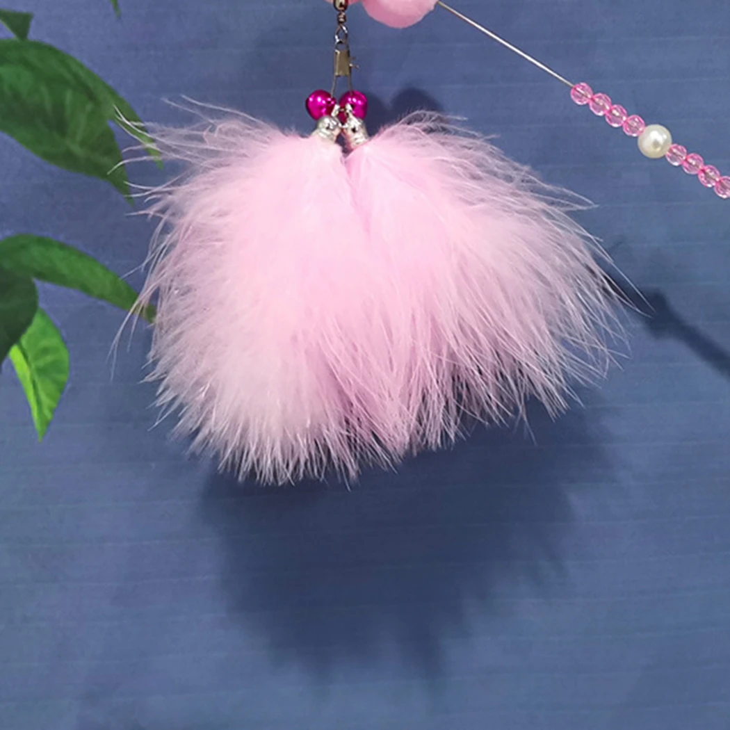 Pink Color 3PCS Cat Wand Toys Interactive Pom Pom Tassels Feather Cat Teasers Pet Stick Toys For Animals Pet Cats Entertainment