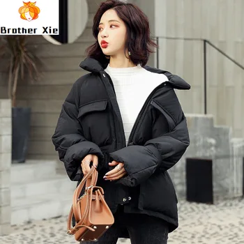 

Solid Colour Women Parkas Hooded Zipper Single Breasted Coat Winter Thick Korean Fashion Sashes Jacket Abrigo Mujer