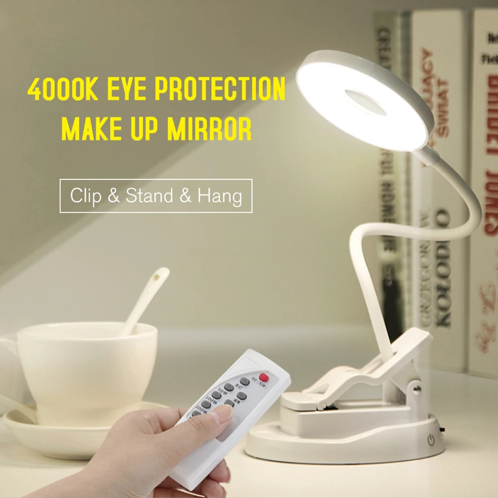 

Multifunction LED Clip Desk Lamp USB Rechargeable Make-up Mirror Dimming Eye Protection Study Lamp