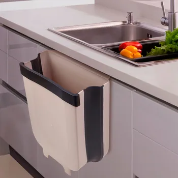 

kitchen Hanging Trash Can Wall Mounted Folding Waste Bin Kitchen Cabinet Door Wall Mounted Trashcan for Bathroom Waste Storage