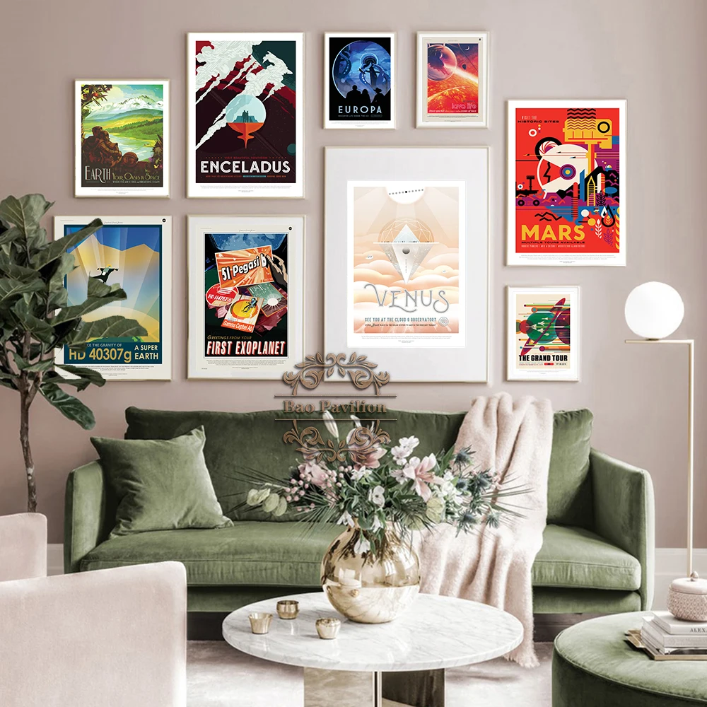 

Vintage Art Space Universe Expedition Abstract Prints Poster Exoplanet Canvas Painting Earth Mars Venus Wall Picture Home Decor