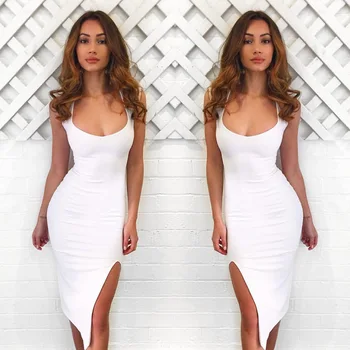 

2020 Summer party sexy club women's sexy slim sleeveless Tight Sexy package hip split dress dress short