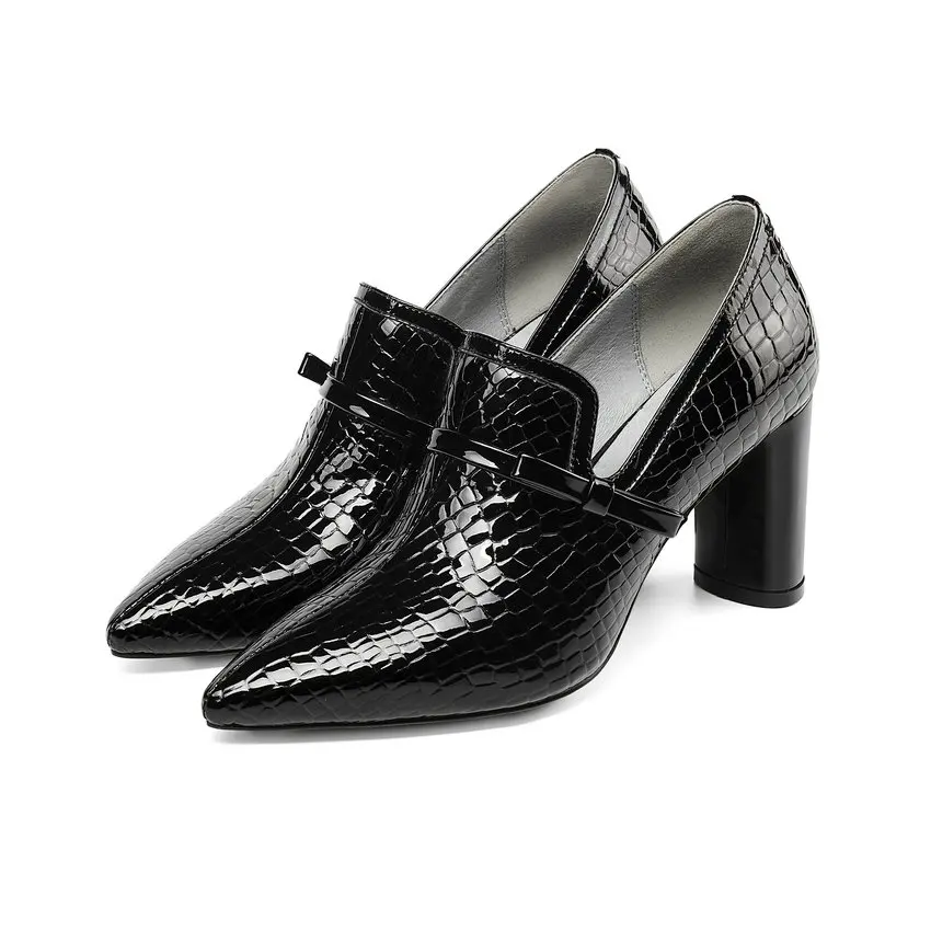 ENMAYLA/ г. Роскошная обувь женские свадебные туфли из лакированной кожи с круглым каблуком офисная и деловая женская обувь без шнуровки с острым носком 34-43