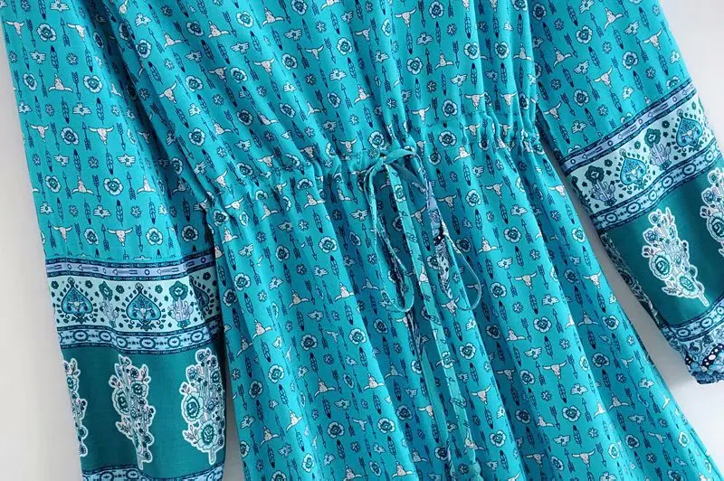 KIYUMI Цыганское Платье из вискозы с длинными рукавами и v-образным вырезом, новинка, повседневное сексуальное короткое платье миди в стиле бохо с принтом головы козы и регулируемой талией