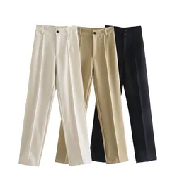 Pantalon Vintage taille haute à fermeture éclair pour femmes, Chic, à la mode, poches latérales, droit, tenue de soirée 