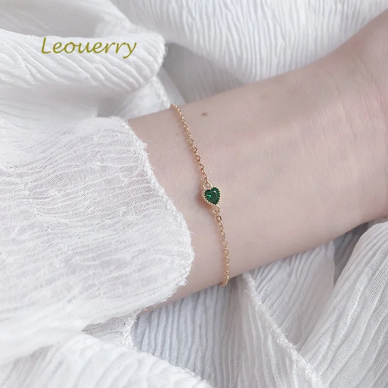 

Leouerry 925 Sterling Silver Square/Oval/Heart Green Zircon Bracelets for Women Minimalist Elegant Luxury 925 Silver Bracelet