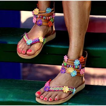 

Woman Sandals Fashion Retro Flat Crystal Flips Flop Slip-on Women's Sexy Sandals Large Size