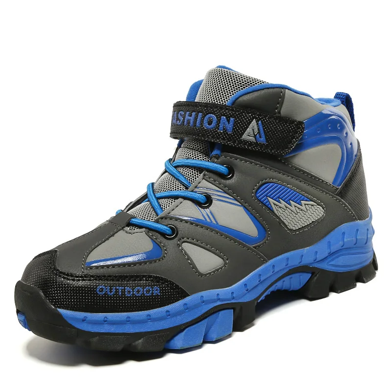 Зимняя спортивная походная обувь для мальчиков; Детская уличная Треккинговая обувь; Теплые ботильоны; студенческие Детские кроссовки для скалолазания; износостойкая обувь - Цвет: Blue