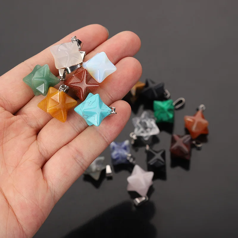 Natural Stone Hexagram Rose Quartz Pendants Tiger's Eye Opal Crystal Pendulum Pendants fit Chakras Necklace Making